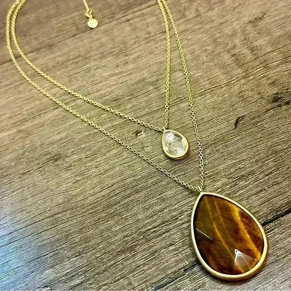 Chloe and Isabel | Gold Plated Double Strand Tiger Eye Convertible Necklace - Picture 2 of 3
